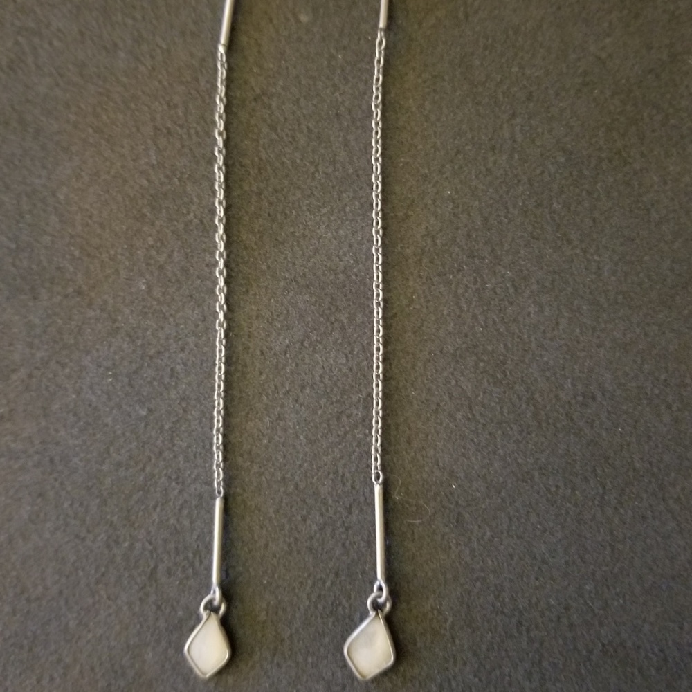 Sterling Threader Earrings w/ Mother of Pearl - Picture 4 of 4